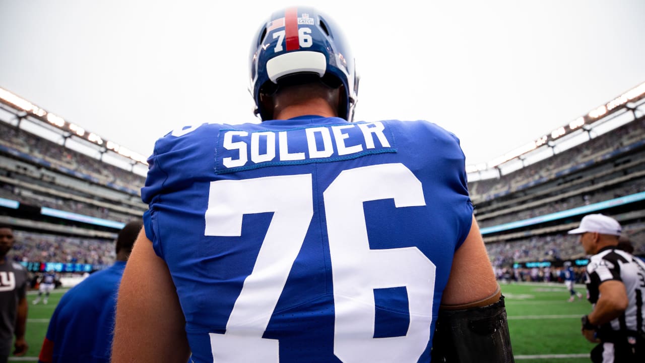 New York Giants linebacker Oshane Ximines (53) walks off the field as the  played the Dallas Cowboys during an NFL football game in Arlington, Texas,  Sunday, Oct. 10, 2021. (AP Photo/Michael Ainsworth