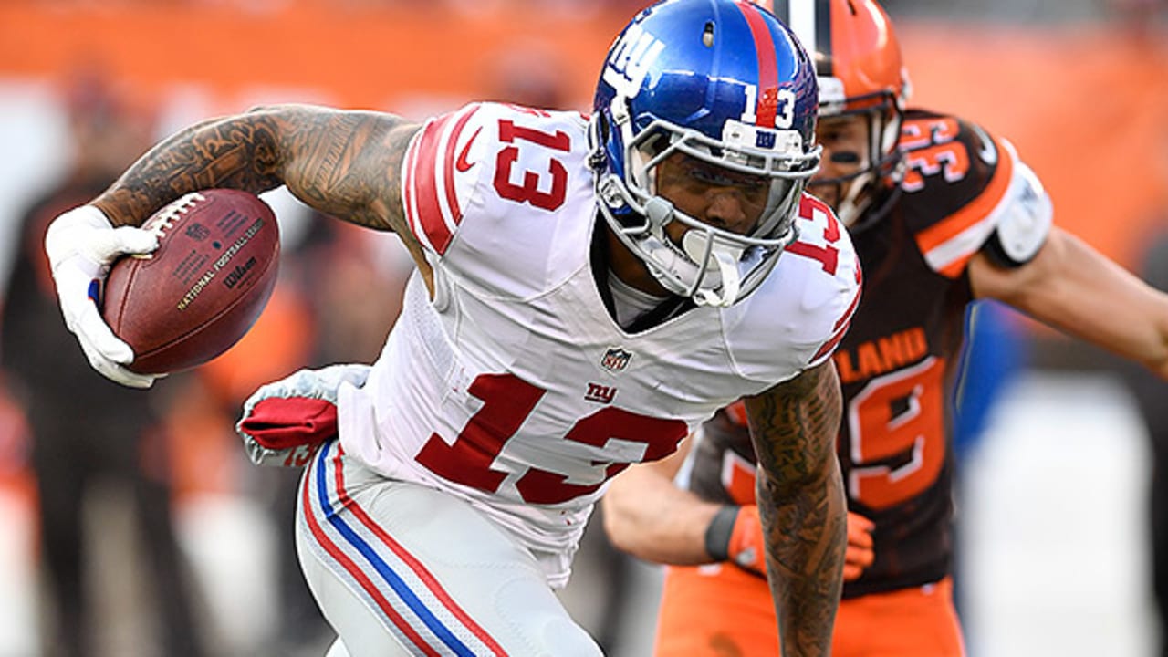 October 2, 2018 - East Rutherford, New Jersey, U.S. - New York Giants wide  receiver Odell Beckham (13) on a catch and run during a NFL game between  the New Orlean Saints