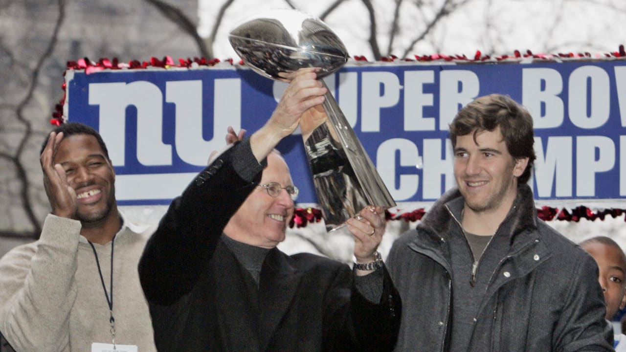 New York Giants Super Bowl trophies on display in the Legacy Club