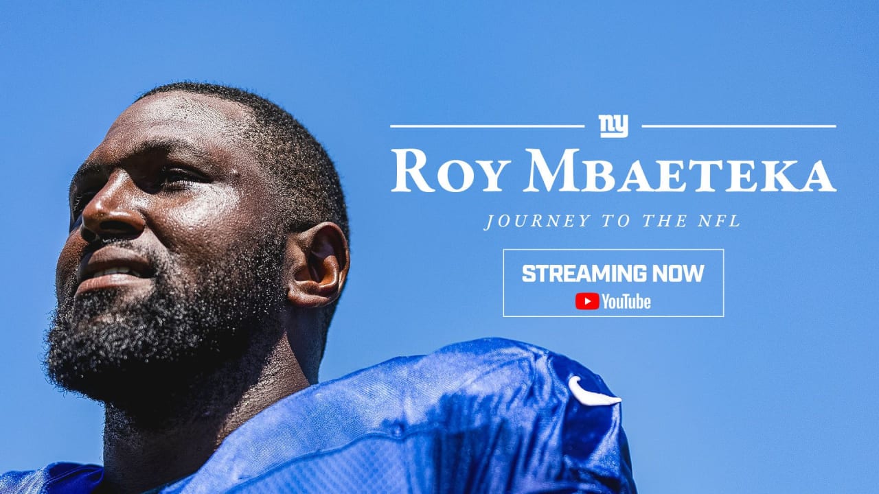 New York Giants offensive tackle Roy Mbaeteka (61) warms up before a  preseason NFL football game against the Cincinnati Bengals Sunday, Aug. 21,  2022, in East Rutherford, N.J. (AP Photo/John Munson Stock