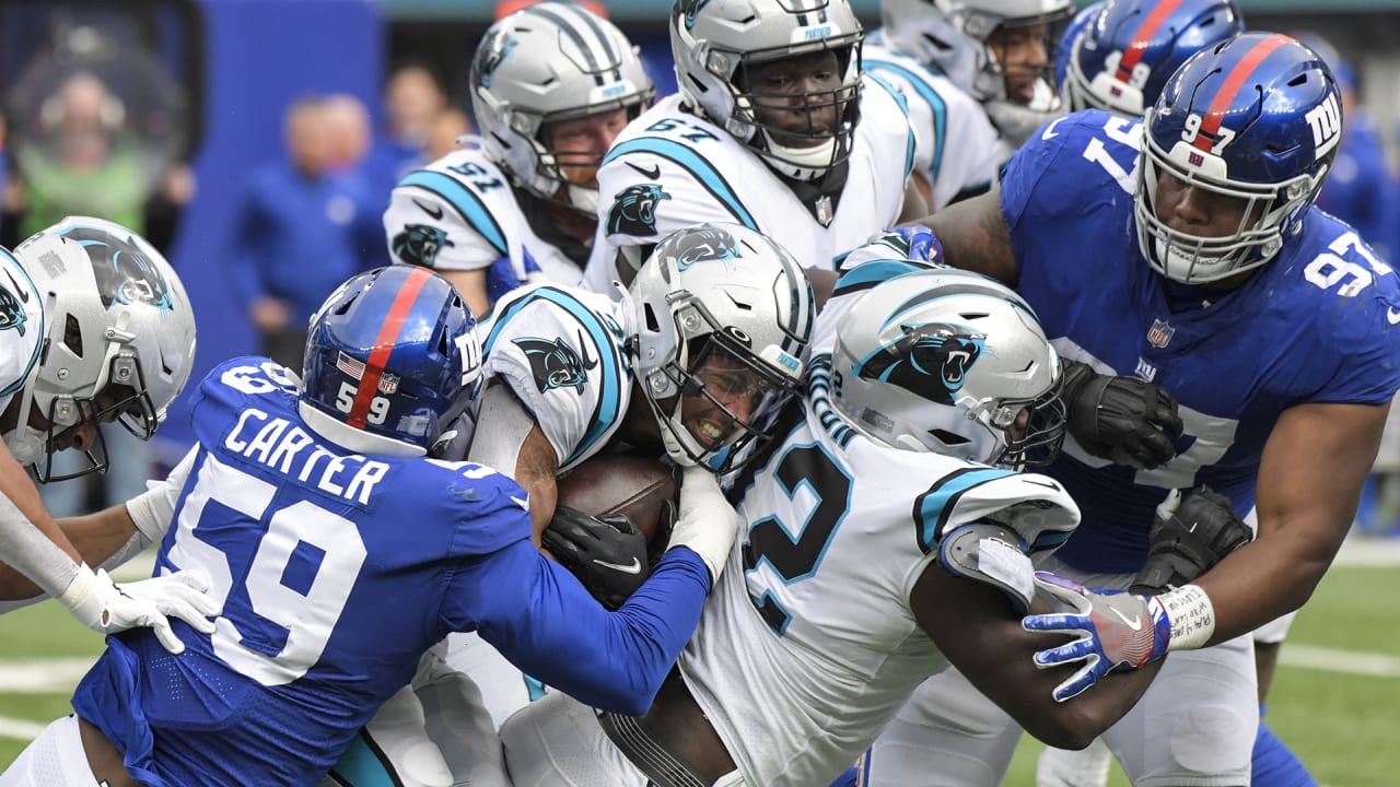 New York Giants running back Elijhaa Penny (39) is tackled by the Minnesota  Vikings during the fourth quarter of an NFL football game, Sunday, Oct. 6,  2019, in East Rutherford, N.J. (AP