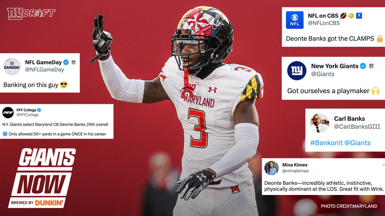 How to buy Deonte Banks N.Y. Giants jersey  Maryland CB was selected by  New York in 1st round of NFL Draft 