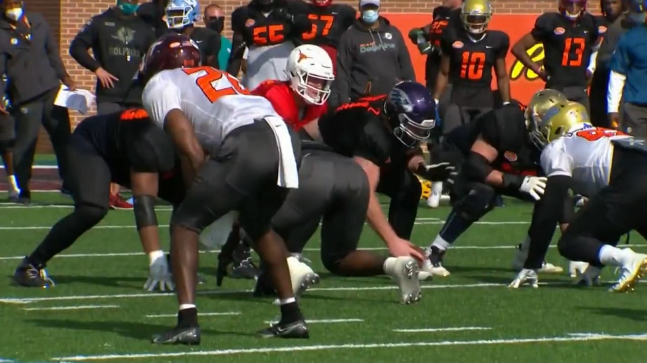 UW-Whitewater's Quinn 'The Gut' Meinerz is the hit of the Senior Bowl