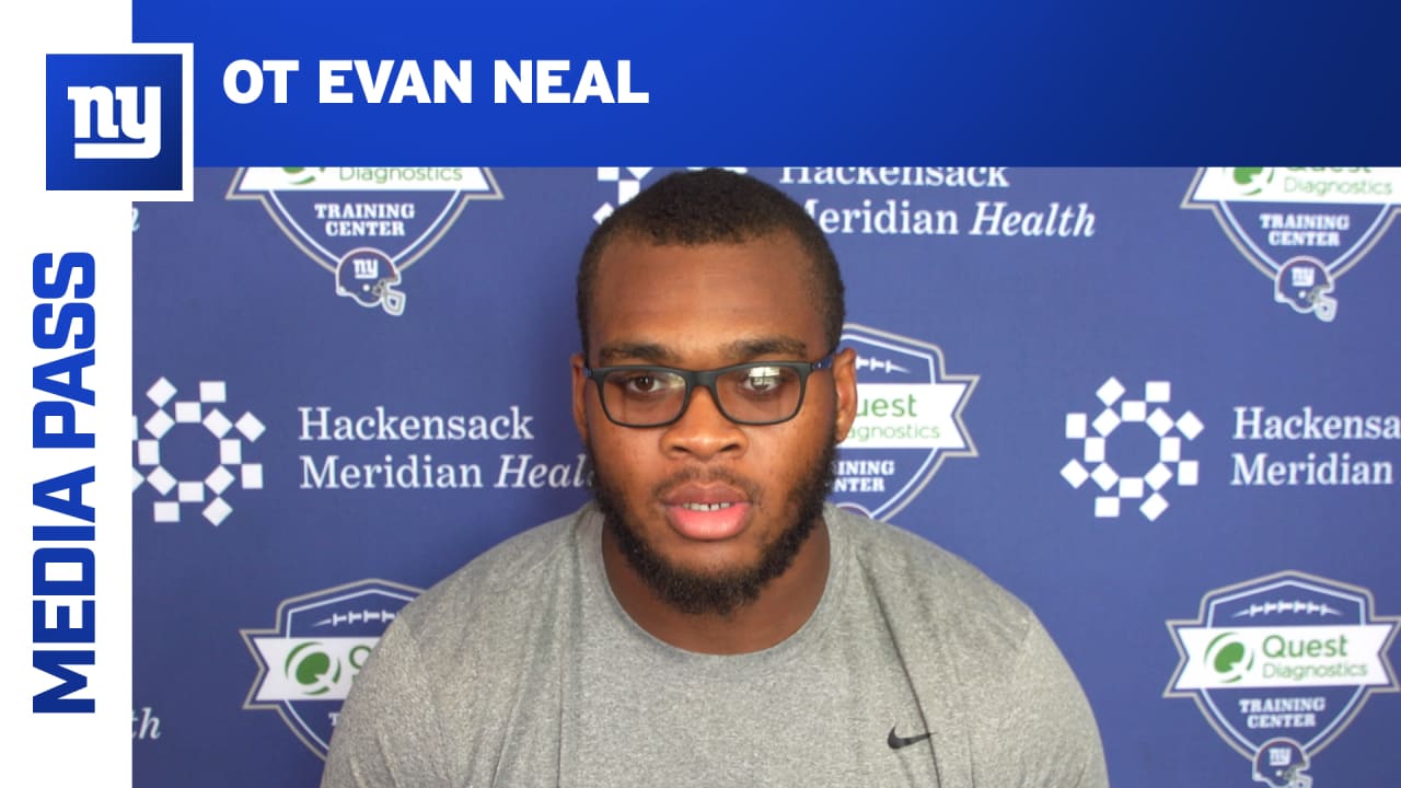 Watch OT Andrew Thomas describe his early impressions of Evan Neal