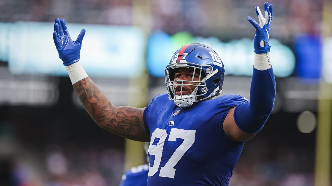 New York Giants defensive tackle Dexter Lawrence (97) during an NFL  preseason football game against the