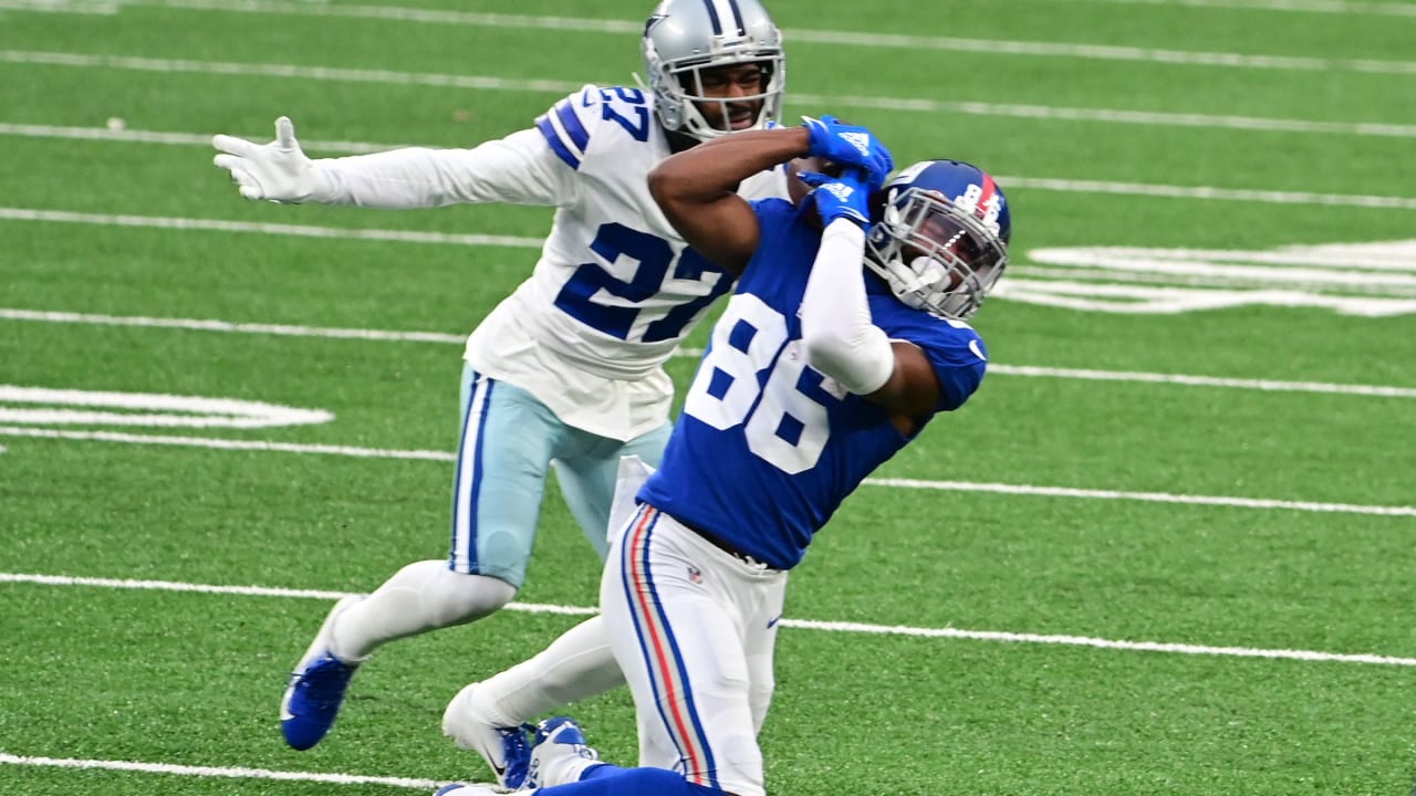 New York Giants wide receiver Darius Slayton's 29-yard grab ends with jersey-grabbing  tackle