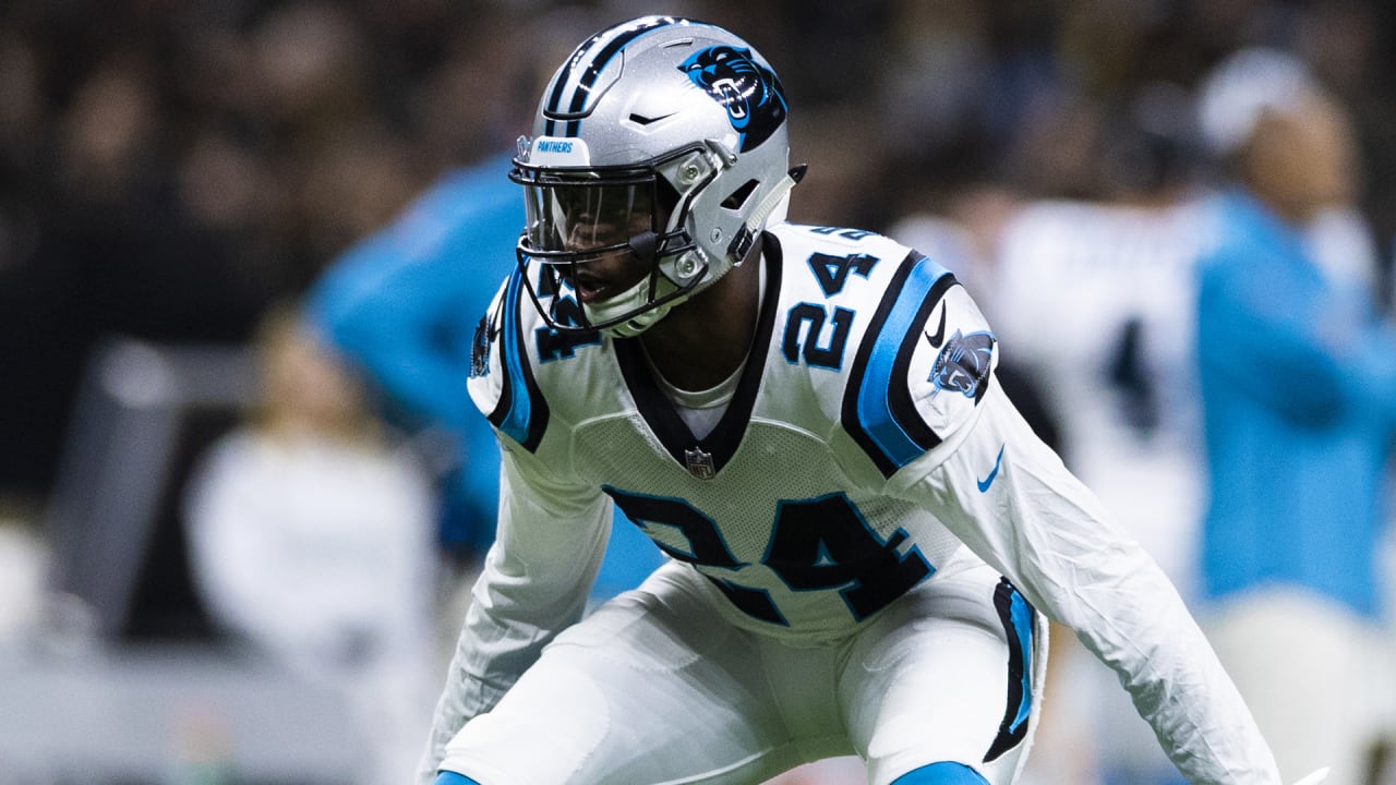 CHARLOTTE, NC - SEPTEMBER 18: Donte Jackson 26 of the Carolina Panthers  celebrates after a stop