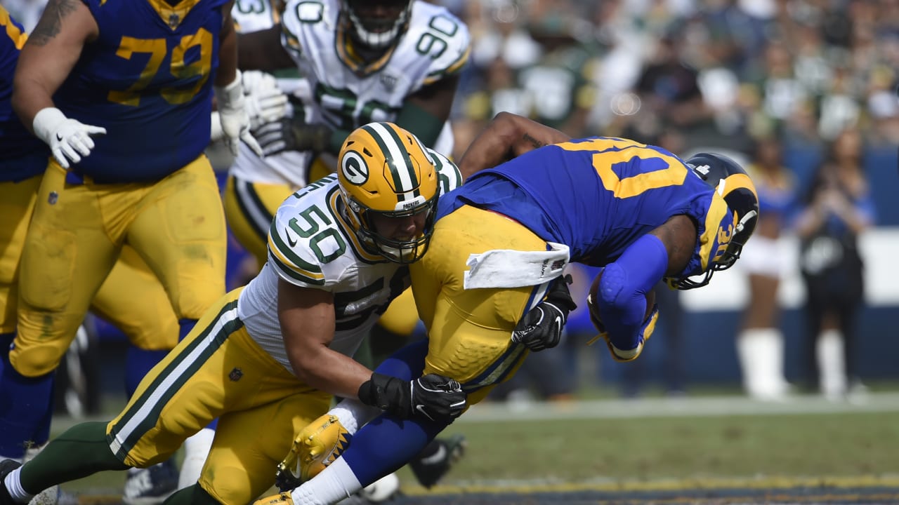 Green Bay Packers linebacker Oren Burks (42) is seen during the first half  of an NFL football game against the Detroit Lions in Detroit, Michigan USA,  on Sunday, October 7, 2018. (Photo