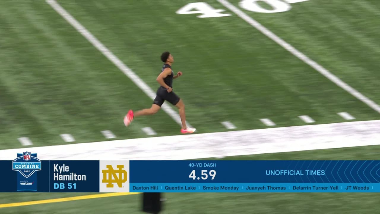 Notre Dame DB Kyle Hamilton runs 40-yard dash