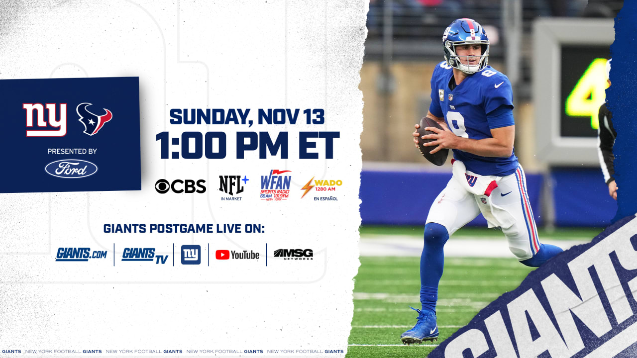 New York Giants vs. Houston Texans How to Watch, Listen & Live Stream Week 10