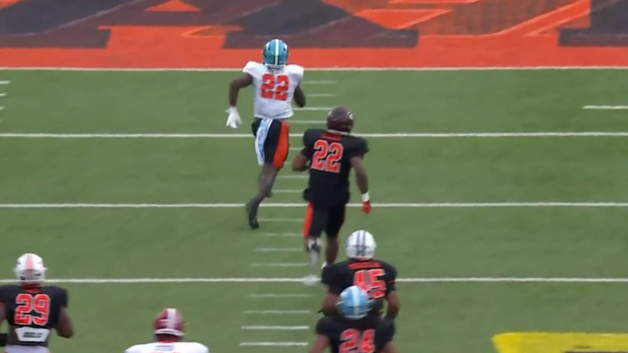 Tulane RB Tyjae Spears breaks 51yard TD run at American Team practice