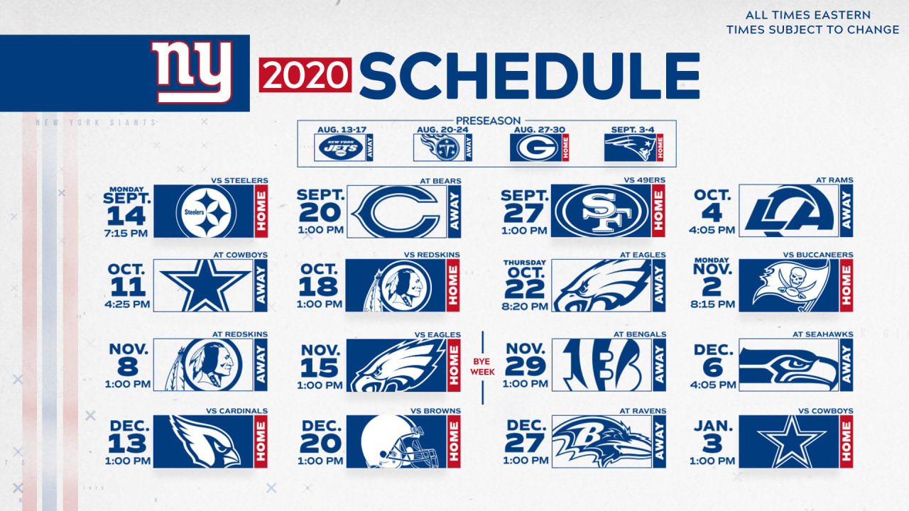 2020 New York Giants Schedule Complete schedule and matchup