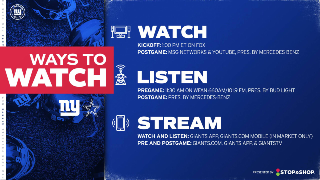New York Giants vs. Dallas Cowboys: How to Watch, Listen & Live Stream
