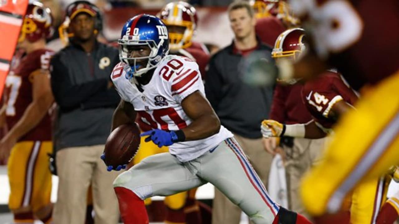 New York Giants cornerback Prince Amukamara (20) gets an interception in an  NFL football game between the New York Giants and Dallas Cowboys on Sunday,  October 19th, 2014, at AT&T Stadium in