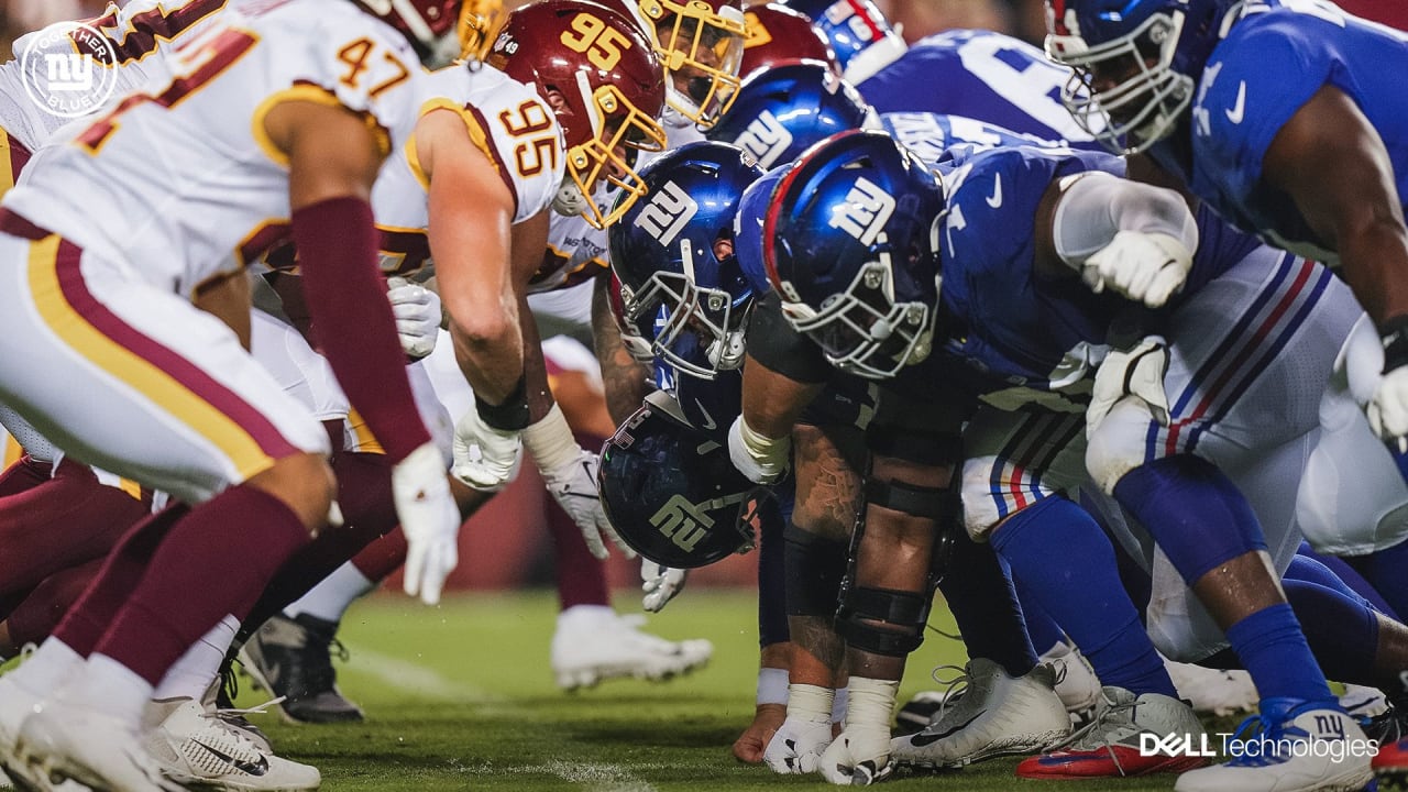 New York Giants defensive end Kayvon Thibodeaux (5) and safety Landon  Collins (21) follow a play during the second half of an NFL football game  against the Jacksonville Jaguars, Sunday, Oct. 23