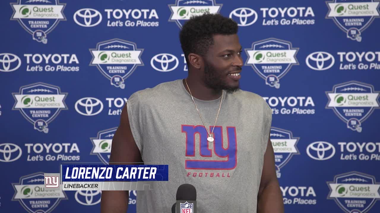 LB Lorenzo Carter on first padded practice