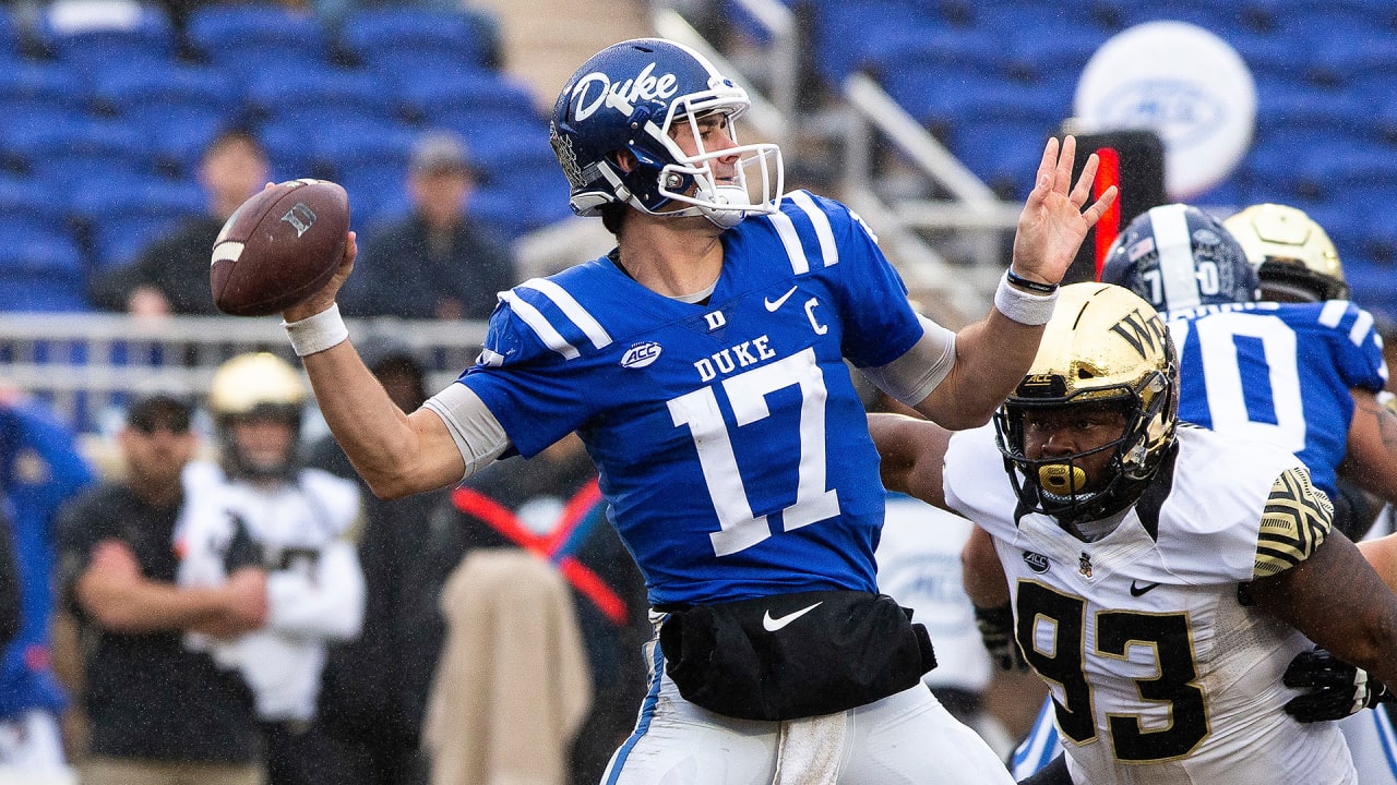 North quarterback Daniel Jones of Duke (17) before the start of