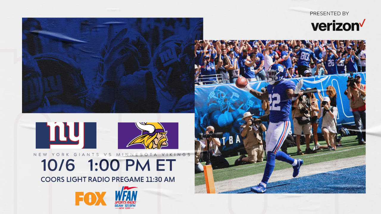 Giants vs. Vikings Broadcast Info: TV Channel, Radio Station and Live Stream