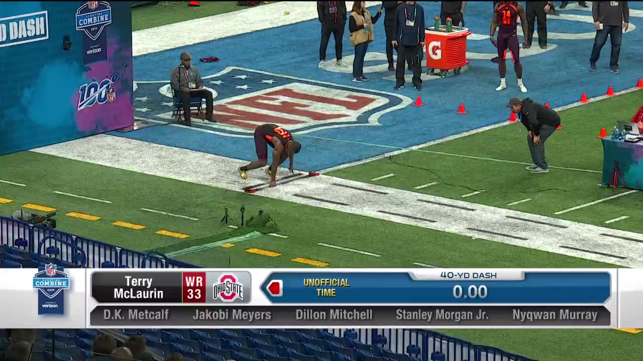 Ohio State wide receiver Terry McLaurin runs an official 4.35 40-yard dash  at 2019 combine