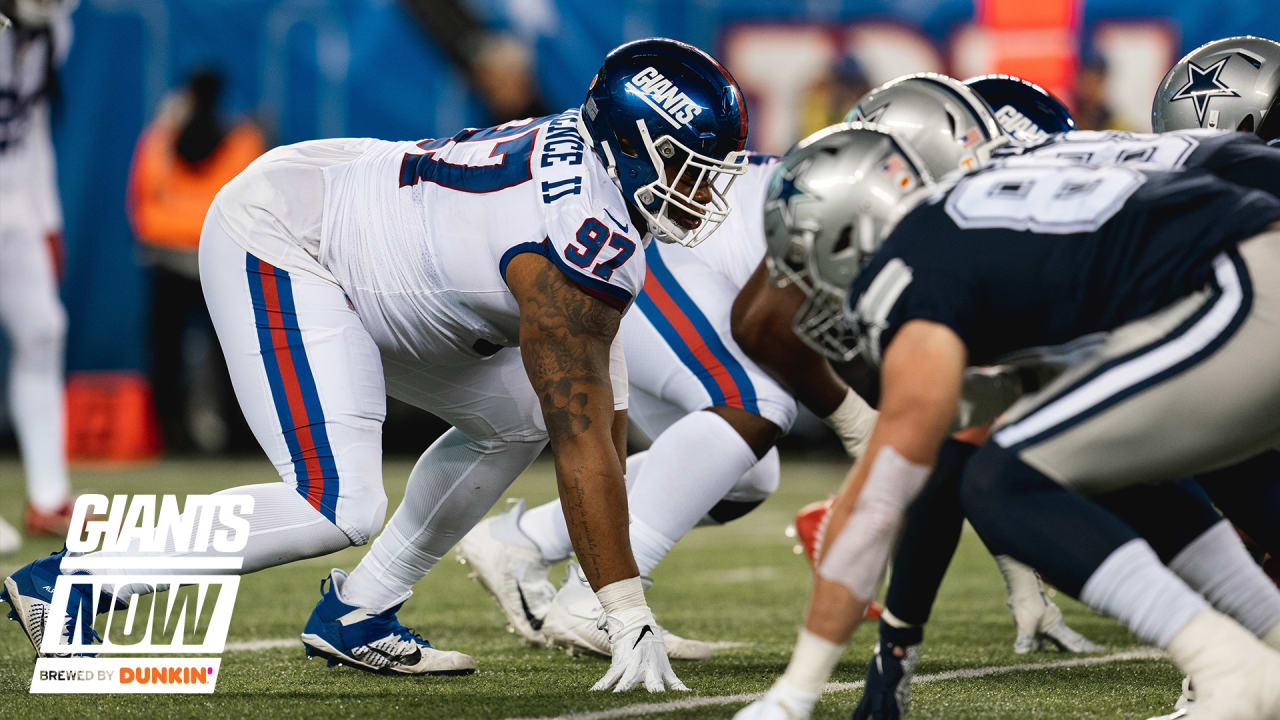 New York Giants Michael Strahan reacts to a sack in week 13 at Giants  Stadium in East Rutherford, New Jersey on December 4, 2005. The New York  Giants defeated the Dallas Cowboys