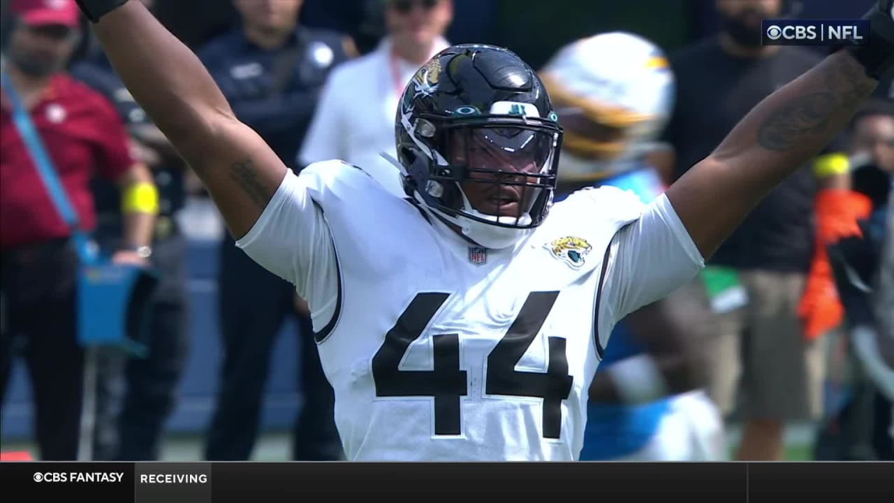 Jacksonville Jaguars linebacker Travon Walker (44) walks off the