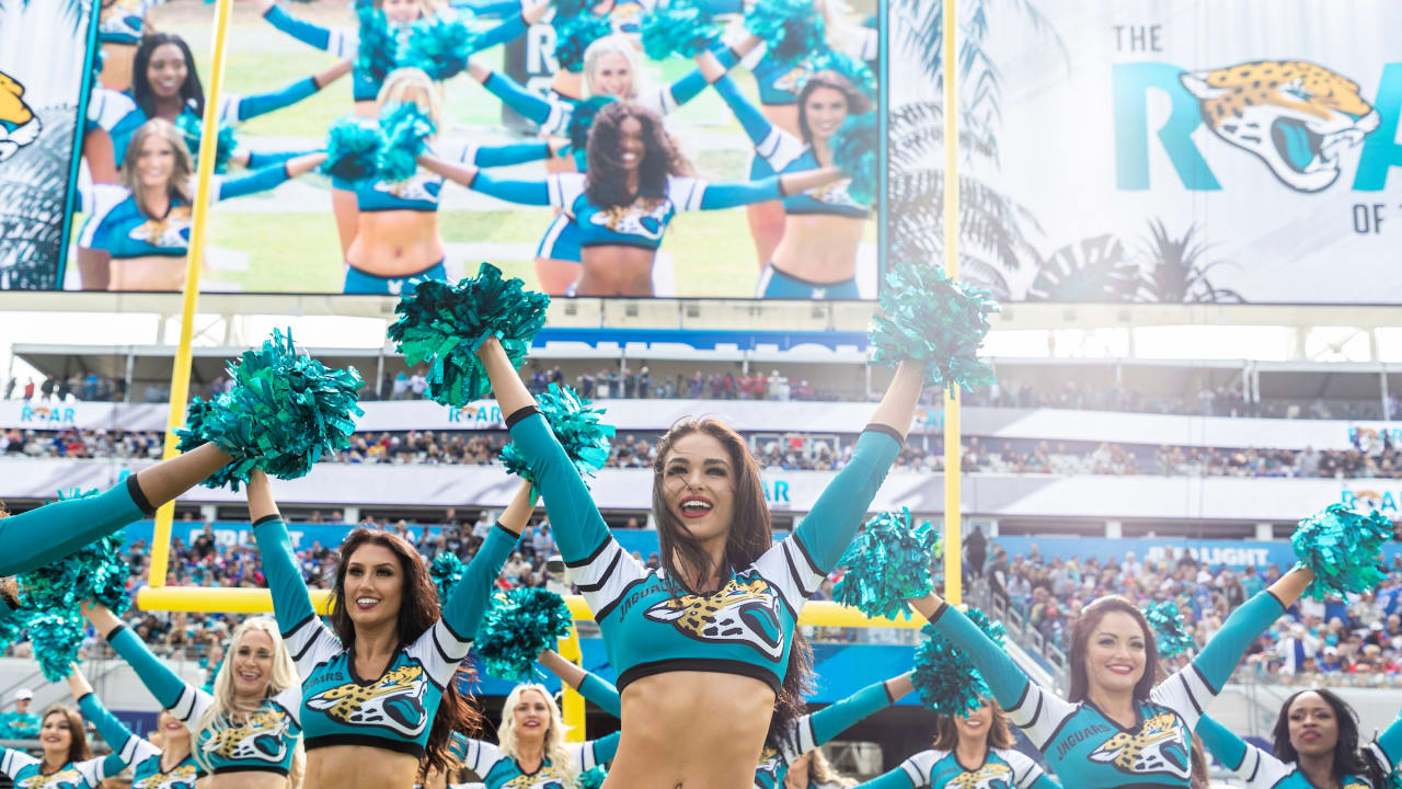 Members of the Jacksonville Jaguars Roar cheerleaders perform at