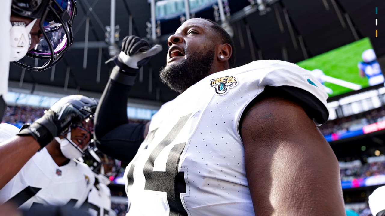 September 9, 2018 - East Rutherford, New Jersey, U.S. - Jacksonville  Jaguars offensive tackle Cam Robinson (74) leads the offensive team off the  field in the second half during a NFL game