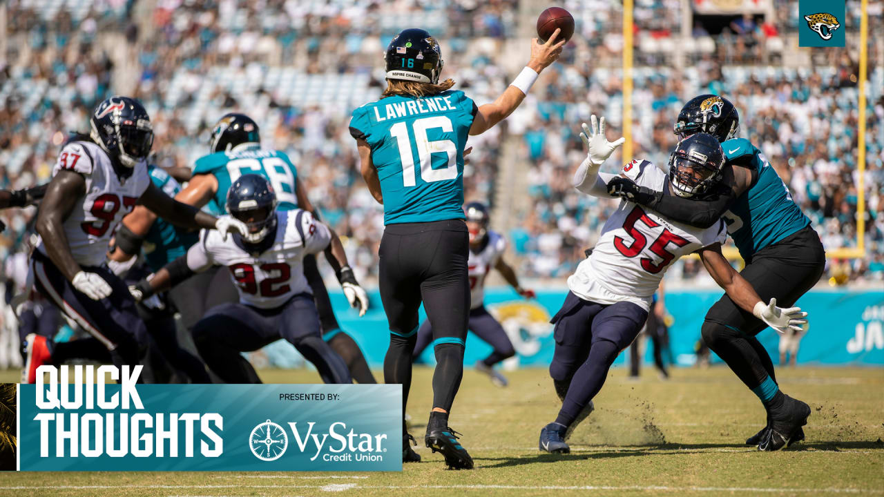 The Houston Texans 37-17 win over the Jaguars came complete with a blocked  field goal, a kickoff returned for a touchdown, two defensive takeaways and  an offensive shootout on the road.