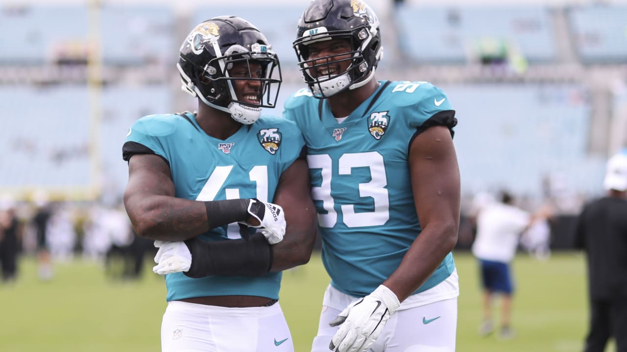 Jacksonville, FL, USA. 8th Dec, 2019. Jacksonville Jaguars defensive end  Josh Allen (41) before the start of 1st half NFL football game between the  Los Angeles Chargers and the Jacksonville Jaguars at