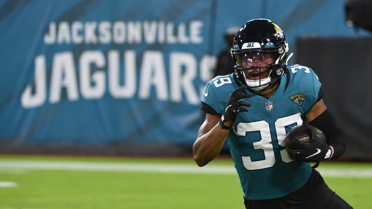 Jawaan Taylor of the Jacksonville Jaguars runs onto the field