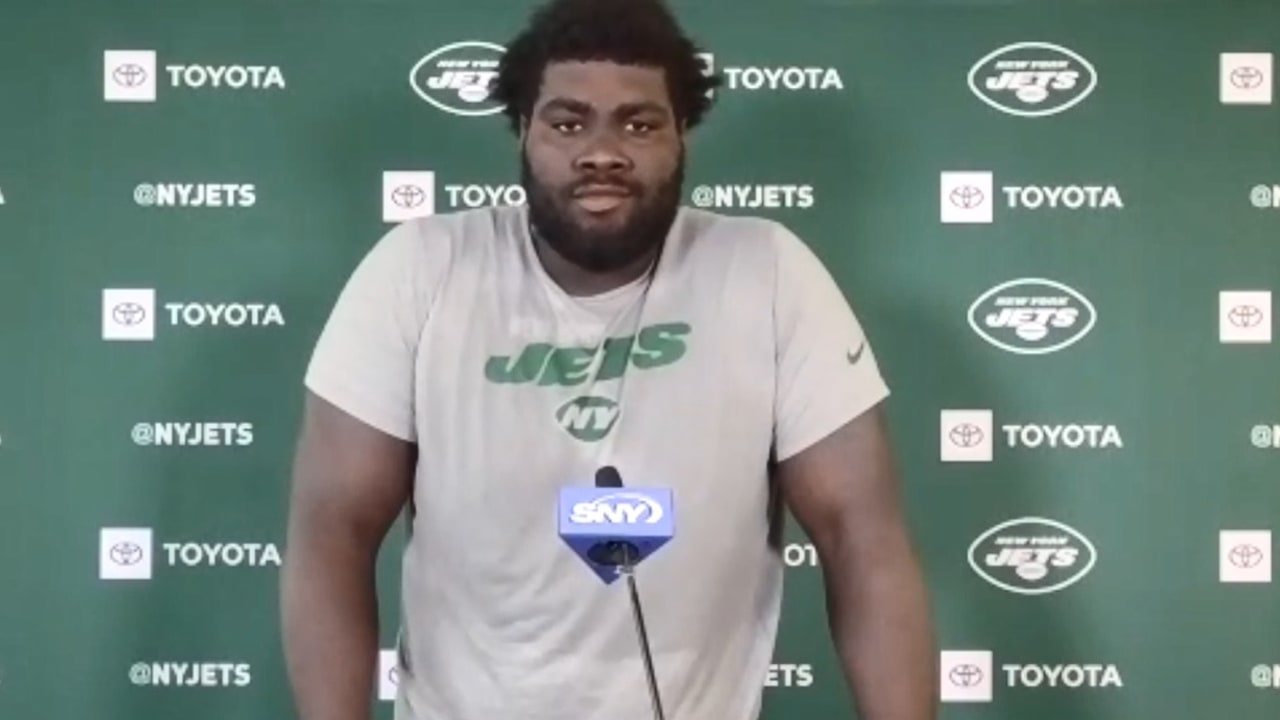 Connor Hughes on X: #Jets Mekhi Becton says he faced “a lot of adversity”  last year with the injury. He won't say how much he weighs, but that he's  “satisfied” with what