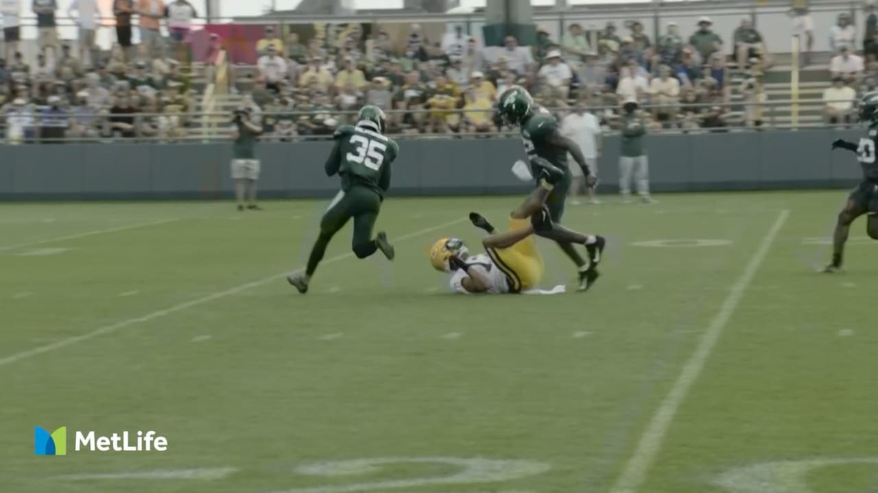 Joint Practice Highlight Sharrod Neasman Picks Off Aaron Rodgers