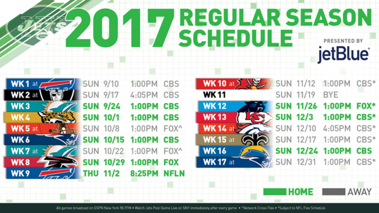 New York Jets: Official 2016 NFL regular season schedule