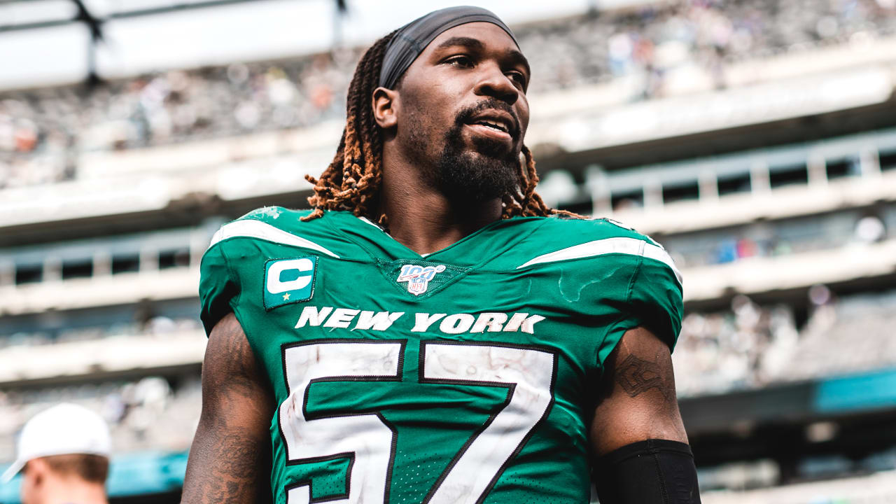 New York Jets linebacker C.J. Mosley (57) during the second half of an NFL  football game against the Miami Dolphins on Sunday, Oct. 9, 2022, in East  Rutherford, N.J. The New York