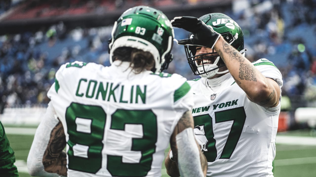 New York Jets tight end Kenny Yeboah (88) walks off of the field