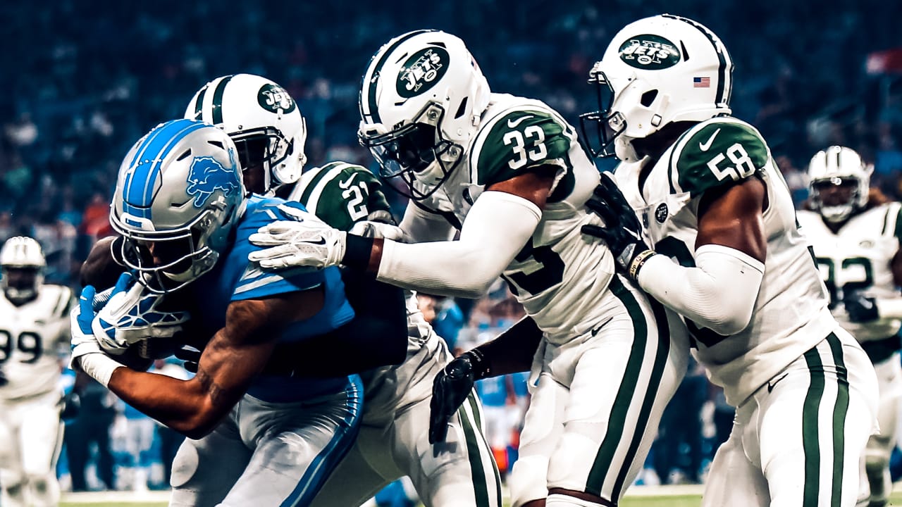 August 12, 2017, New York Jets safety Jamal Adams (33) in action during NFL  preseason game between the Tennessee Titans and the New York Jets at  MetLife Stadium in East Rutherford, New