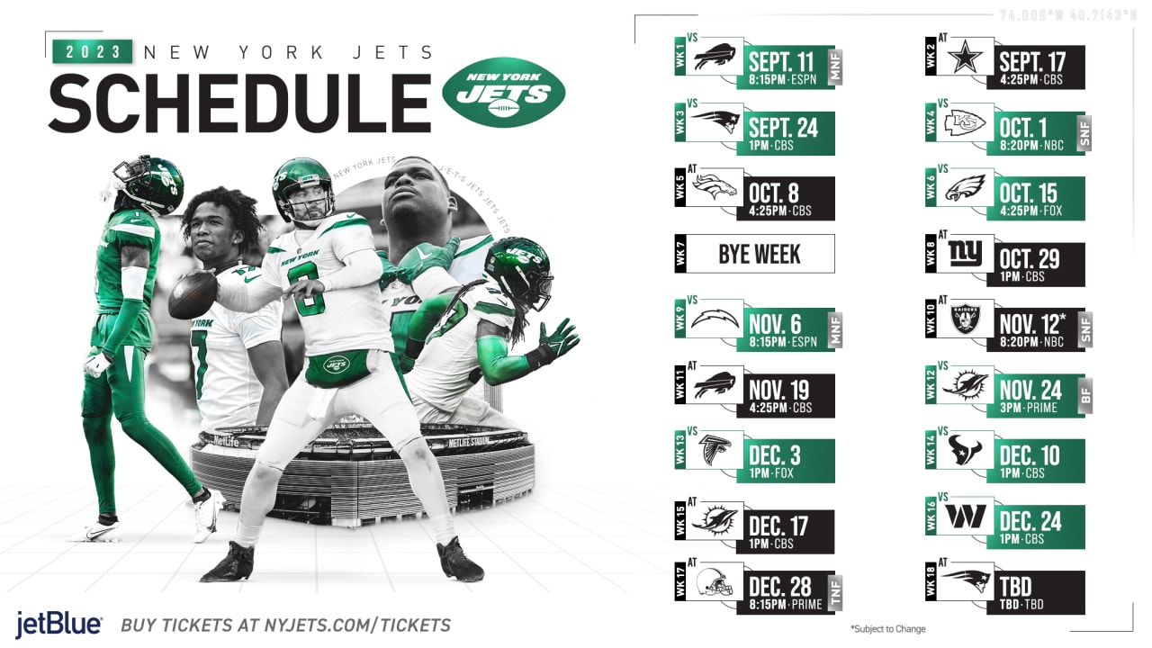 2023 New York Jets Schedule: Complete schedule, tickets and matchup  information for 2023 NFL Season