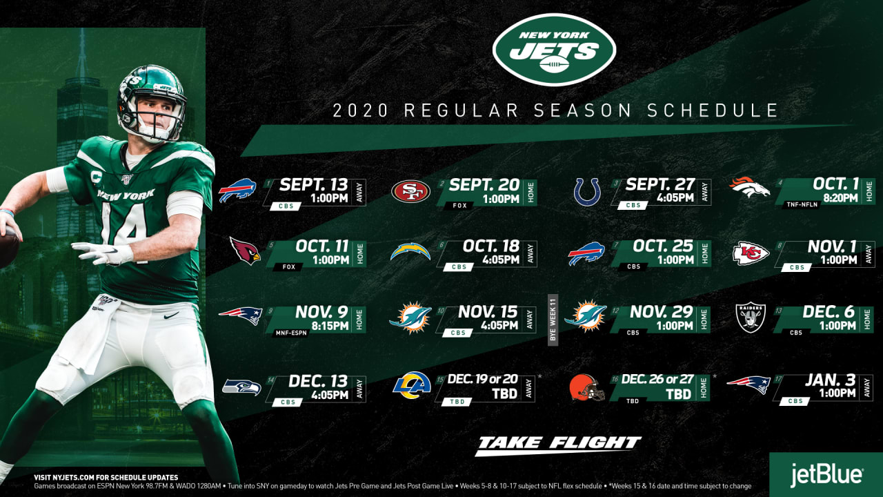 Jets Schedule 2022 Nfl 2020 New York Jets Schedule: Complete Schedule, Tickets And Match-Up  Information For 2020 Nfl Season