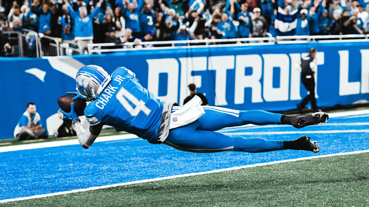 Detroit Lions wide receiver DJ Chark (4) catches a 1-yard pass for a  touchdown during the second half of an NFL football game against the  Buffalo Bills, Thursday, Nov. 24, 2022, in