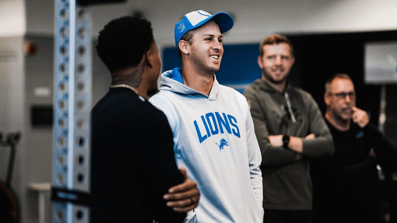 Jared Goff, Malcolm Rodriguez, and D'Andre Swift meet the media