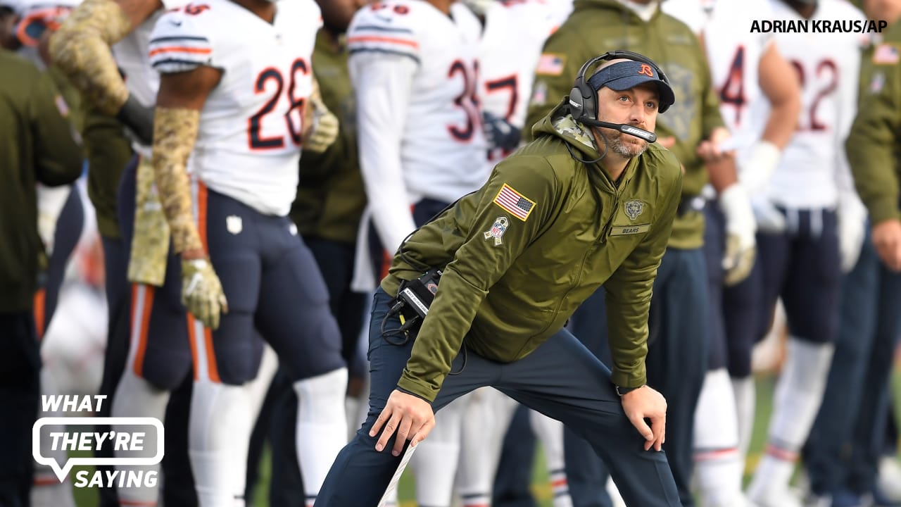 Chicago, Illinois, USA. 11th Nov, 2018. - Bears #20 Prince Amukamara talks  with Head Coach Matt Nagy during the NFL Game between the Detroit Lions and Chicago  Bears at Soldier Field in