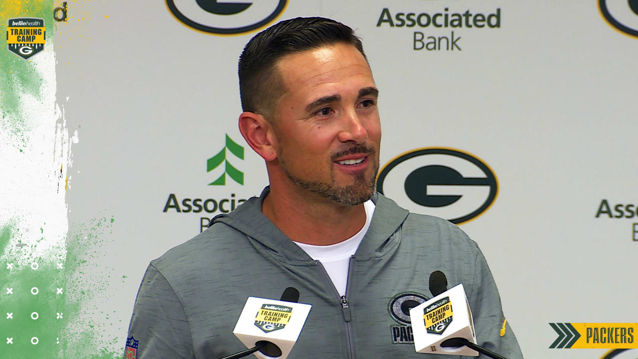 Green Bay Packers head coach Matt LaFleur during a press conference at the  Team Hotel Green Bay Packers practice at the Grove Hotel, Watford, north of  London on Friday, Oct. 07 2022