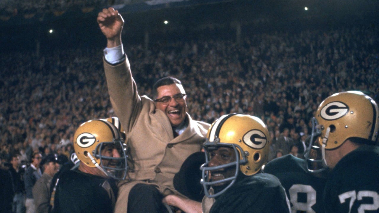 FILE - In this Jan. 14, 1968, file photo, Green Bay Packers coach Vince  Lombardi is carried off the field after his team defeated the Oakland  Raiders 33-14 in Super Bowl II