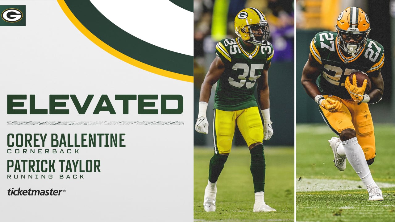 Packers elevate CB Corey Ballentine, RB Patrick Taylor for gameday