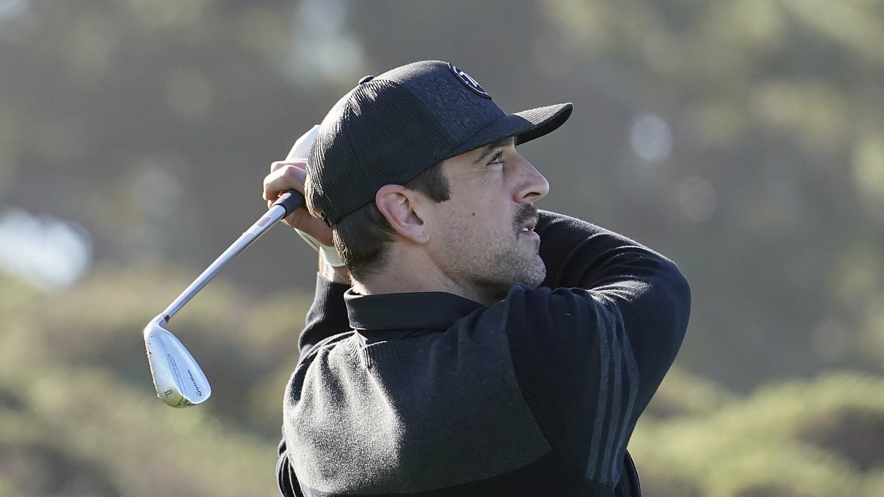 Aaron Rodgers plays golf in Pebble Beach National Pro-Am tournament