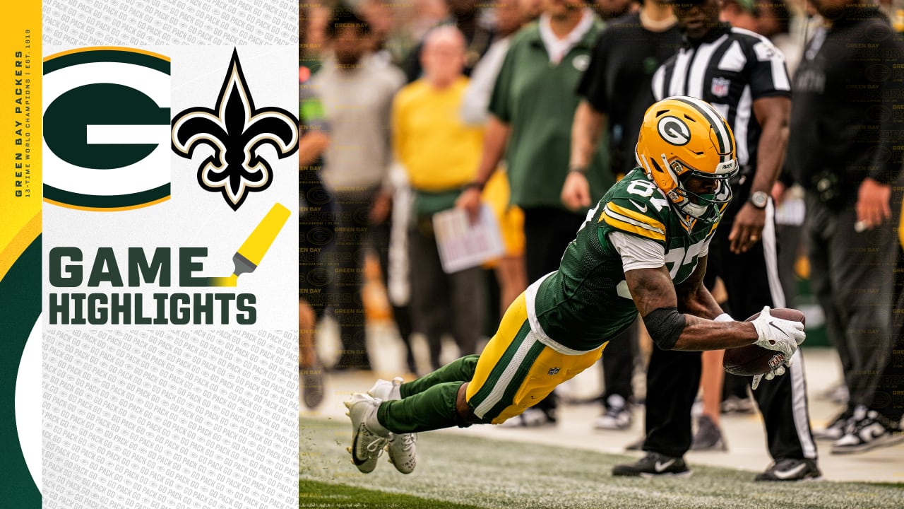 Romeo Doubs catches for a 17-yard Gain vs. New Orleans Saints 