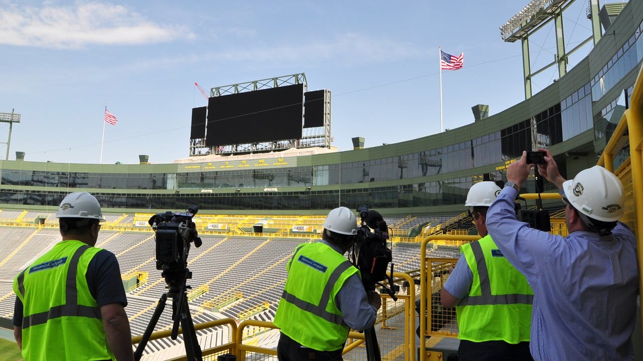 Larger, 4K video boards rising above Lambeau Field end zones