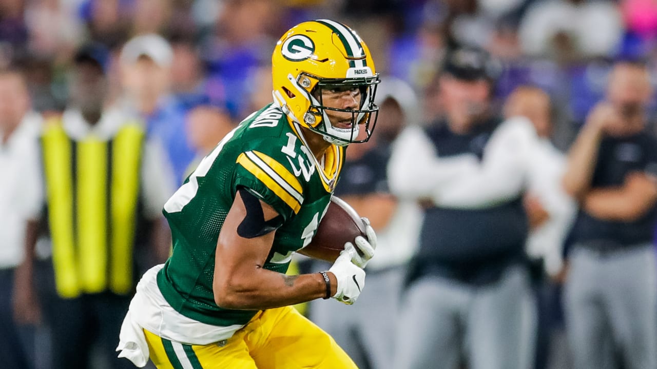 Green Bay Packers wide receiver Allen Lazard catches during