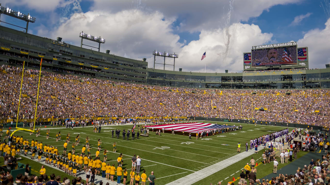 A general view of Lambeau Field as the National anthem is played before an  NFL game between the Green Bay Packers and the New York Jets Sunday, Oct. 16,  2022, in Green