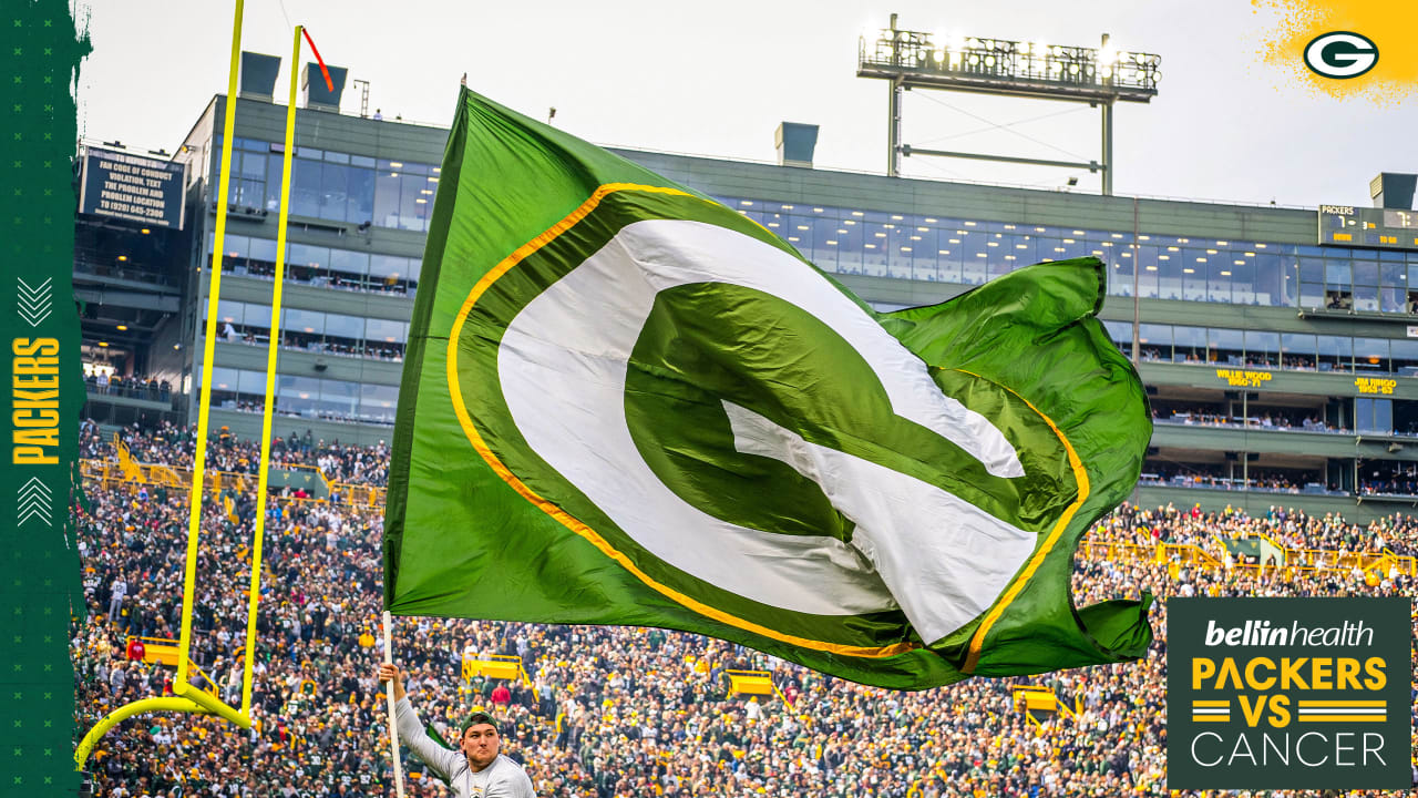 Close-up of Waving Flag with Green Bay Packers NFL American